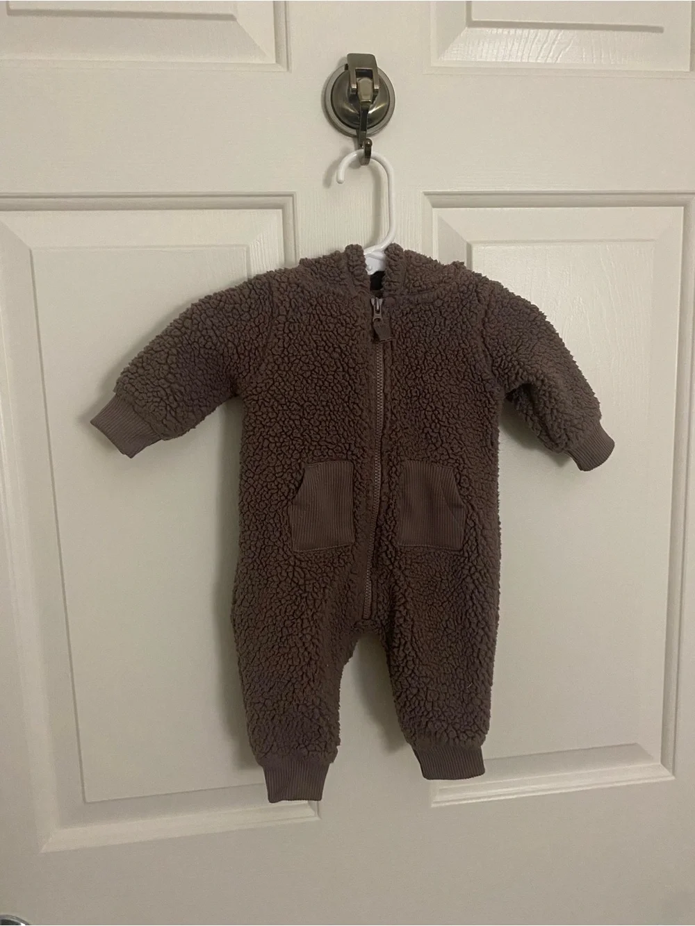 Carter's Taupe Teddy Sherpa Hooded One-Piece